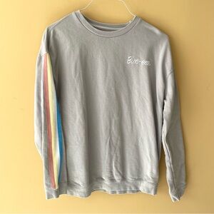 Buc-ee's Gray Crew Neck Sweater with Rainbow Stripe